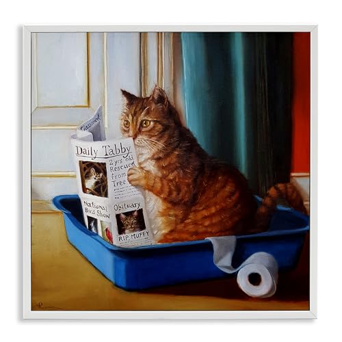 Stupell Industries Litter Box Reading Funny Cat Pet Painting, Design by Lucia H…