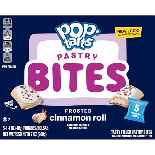 POP-TARTS BAKED PASTRY BITES, KIDS SNACKS, SCHOOL LUNCH, FROSTED CINNAMON ROLL, 7OZ BOX (5 POUCHES)