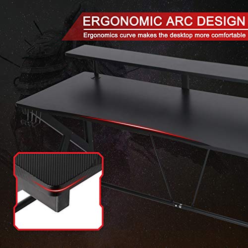 LYNSLIM Black Computer Gaming Desks 55” W x 23” D Computer Table with Display Support Plate