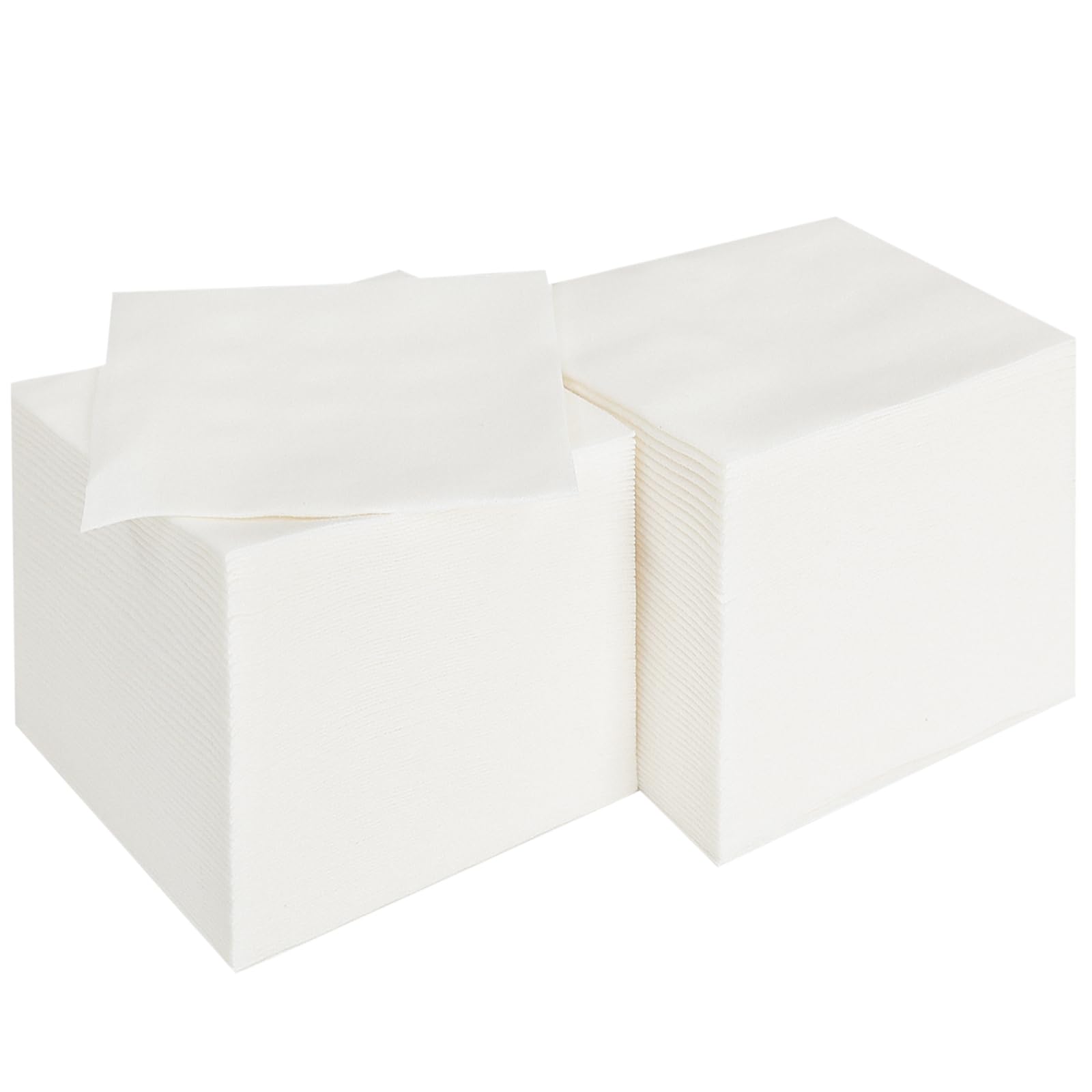 JEBBLAS Cloth Like Cocktail Napkins, Disposable Beverage Bar Napkins, Linen-Feel Square Napkins Party or Wedding 20 x 20cm (100 Count, White)