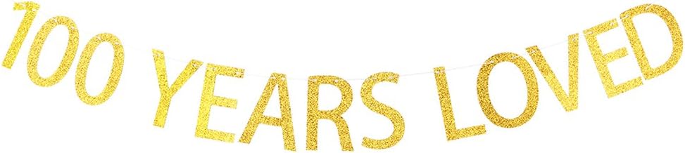 Gold Glitter 100 YEARS LOVED Banner for 100th Birthday, Wedding Anniversary Party Bunting Photo Props Decorations