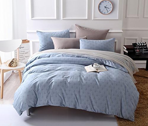 Colourful Snail 100-Percent Natural Washed Cotton Printed Pattern Duvet Cover Set, Ultra Soft and Easy Care, Fade Resistant, King, Blue