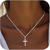 PUPILLEMON 925 Sterling Silver Cross Necklaces for Women,4A CZ Infinity Cross Necklace,16”+2“ Adjustable Chain Cross Pendant Hypoallergenic Jewelry Gift for Women