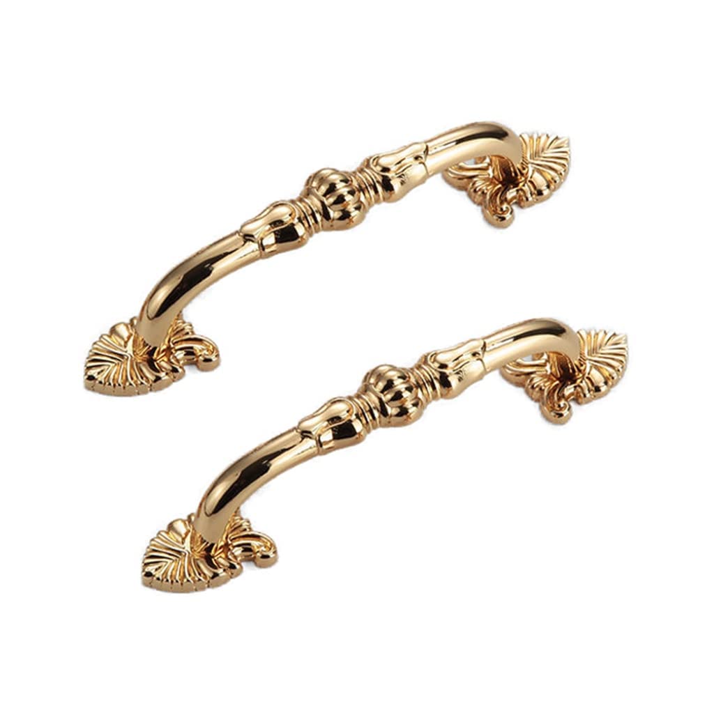 CcHhyyt 2 Pack 3-3/4” Brass Cabinet Pulls Antique Floral Pattern Cupboard Handle Drawer Pulls Solid Brass Kitchen Hardware Matte Gold Handles for Cabinet Drawer Wardrobe (96mm Hole Center, 24k Gold) — image 1