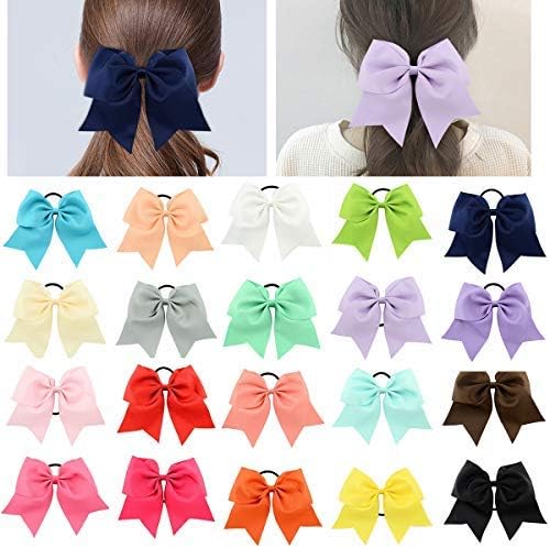 Wecoe 20 Pack 8" Girl Large Grosgrain Ribbon Hair Bows Elastic Ponytail Hair Ties for Girls Women Little Girls Toddler Kids