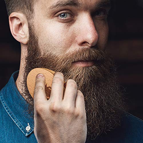 Beard Brush, Comb, Scissors & Beard Shaper Tool Kit for Men Beard Care Mustache Grooming Trimming Styling, Made of Boar Bristle, Durable Wood, Stainless Steel, Shaping Template, Best Gift Set for Him
