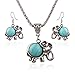 Yuan mutang Blue Turquoise Crystal Elephant Pendant Tibetan Silver Necklace Earring Set
