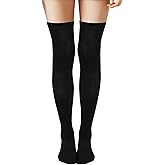 1 Pair 21" Thigh High Black Socks for Women, Cotton Thigh High Stockings Cute Athletic over the Knee Socks Long Highs