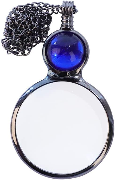 TOFBS Magnifier Pendant Necklace Gift,Magnifying Glass Necklace Optical Magnifier Lens with Vintage Lucky Crystal Bead Pendant for Library Reading Fine Print Zooming Increase Vision Jewelry (Blue)