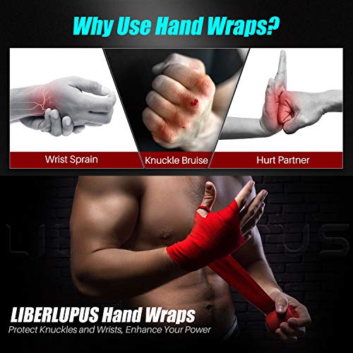 Liberlupus 120''/180'' Boxing Hand Wraps for Men & Women, Elastic Hand Wraps for Boxing Gloves, Handwraps with Hand & Wrist Support for Boxing Kickboxing Muay Thai MMA (Red 2-Pair, 120 inch) - Thumbnail 6