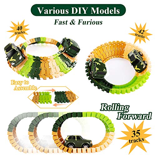 image for TEMI Deluxe Dinosaur World Toys Set with 300 PCS Flexible Race Tracks,