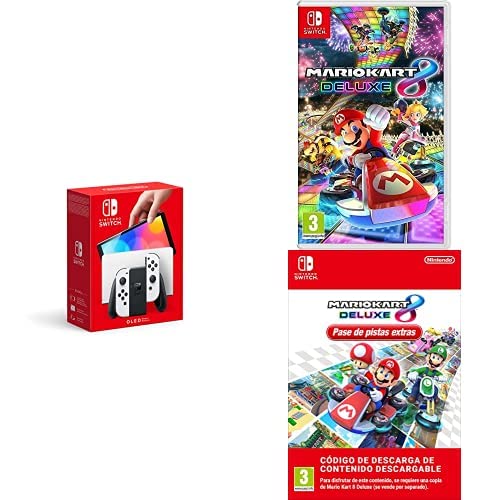 Nintendo-Switch-version-OLED-Blanca-Mario-Kart-8-Deluxe-Nintendo-Switch-Pase-de-pistas-extras-DLC-Nintendo