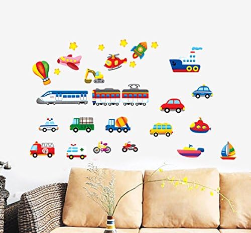 Car Airplane and Transportation Peel &amp; Stick Wall Decals for Boys Room(3 Sheets in One Package, Total 75 Stickers)