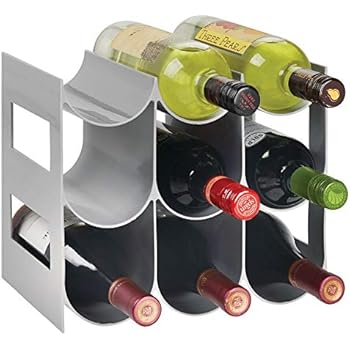 mDesign Plastic Free-Standing Water Bottle and Wine Rack Storage Organizer for Kitchen Countertops, Pantry, Fridge - BPA Free - 3 Tiers, Holds 9 Bottles - Gray