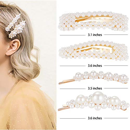 Pearl Hair Clips Pearl Barrettes for Women Girls-4pcs Large Hair Clips for Gifts Headwear Barrette Bride Wedding Headwear Styling Hair Pins, Elegant Clips For Hair Accessories