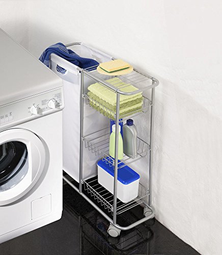 WENKO-12100100-Sammelwagen-Slim-3-Etagen-abnehmbarer-Sack-Fassungsvermgen-28-L-pulverbeschichtetes-Metall-20-x-58-x-80-cm-Grau