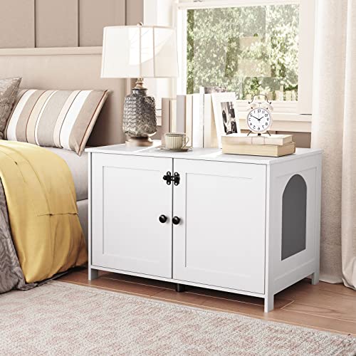 HOOBRO Cat Litter Box Enclosure, Hidden Cat Washroom Furniture with Divider, Wooden Pet House