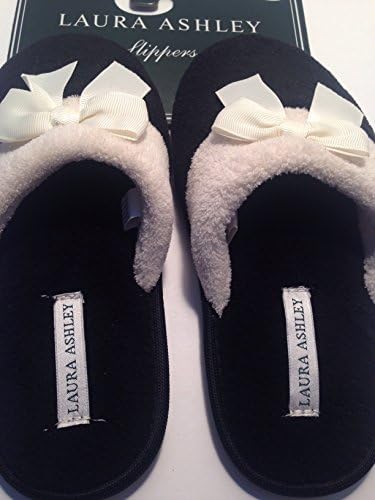 Adorable Laura Ashley Slide-On "CLOSED TOE SLIPPERS" (Blk/Bone Wht), Women's L (8-9)