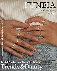 FUNEIA Initial Birthstone Rings for Women Non