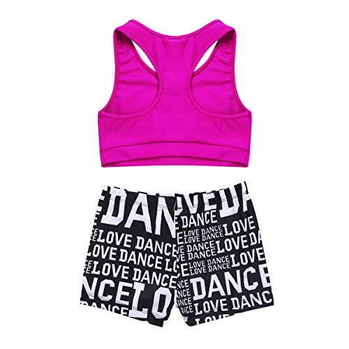image for MSemis Girls' Kids 2-Piece Sport Dance Outfit Crop Top with Booty Shor