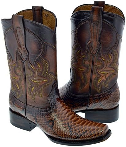 Texas Legacy - Men's Cognac Brown Python Western Leather Cowboy Boots Square Toe 11 E