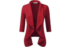 DOUBLJU Womens Lightweight Thin 3/4 Sleeve Open Front Blazer Jacket With Plus Size
