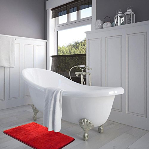 Memory Foam Shag Bath Mat Makaor Luxurious Absorbent Soft Bathroom Shower Rug Floor Non Slip Mat (Red, Size: 40cmx 60cm/15.8"x23.6")