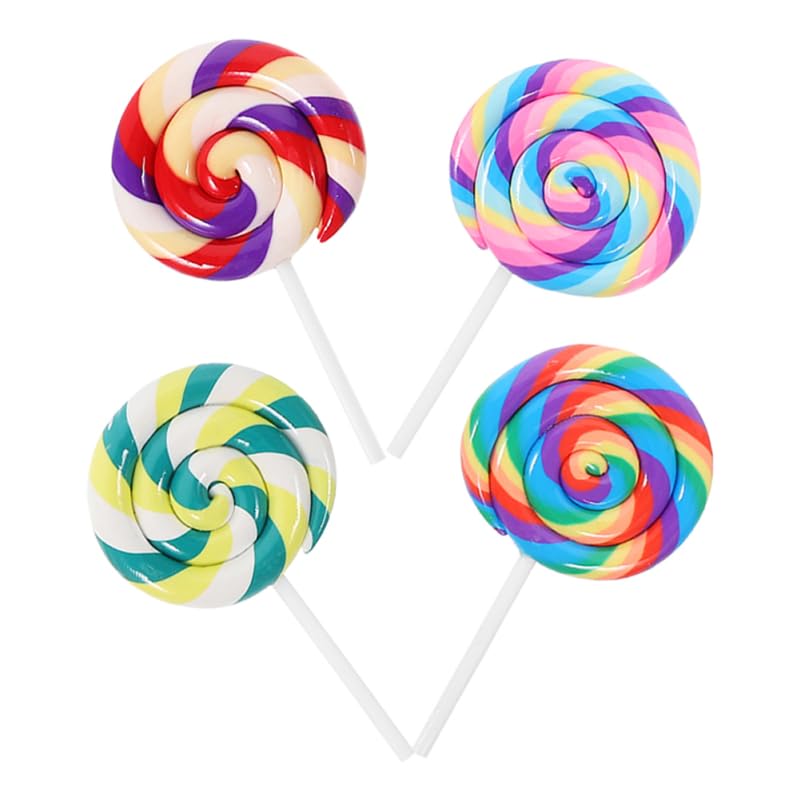 KONTONTY Swirl Lollipop Charms 4Pcs High Simulation Fake Candy Props for Birthday Party Decoration Creative Photo Prop and Kids Pretend Play