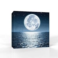 Canvas Wall Art - Moon Illuminating The Blue Ocean - Canvas Prints Home Artwork Decoration for Living Room,Bedroom - 12x12 inches