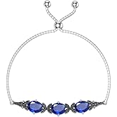 AOBOCO Birthstone Bracelet 925 Sterling Silver Vintage Retro Link Bracelet with 8mm Crystal from Austria, Birthday Jewelry for Women 7-9 inches