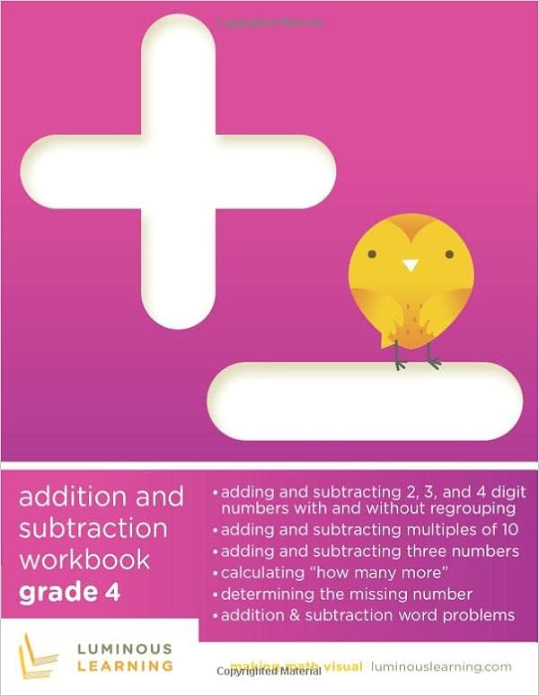 addition and subtraction workbook grade 4 making math visual learning luminous 9798634598017 amazon com books