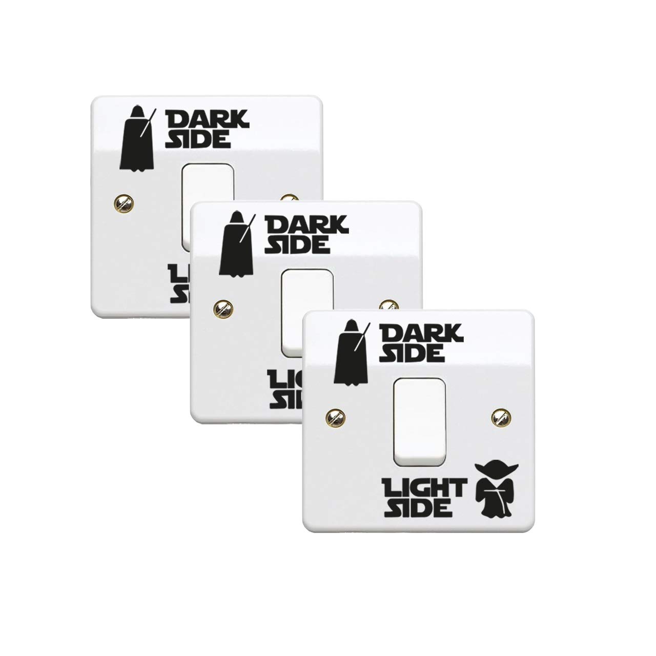 StickerDeen | Dark Side Light Side Light Switch Vinyl Decal Sticker (Kids Room, Man Cave, Home, Boys, Girls, Children, Adults) - UK Made (Black) (Pack of 3)