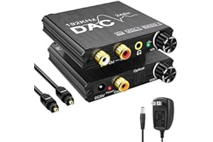 KOQEIEY 192KHz Digital to Analog Audio Converter with Bass and Volume Adjustment,Digital SPDIF/Optical/Toslink/Coaxial to Analog Stereo L/R RCA and 3.5mm Jack Converter for PS3 PS4 DVD