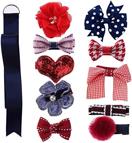 VGLOOK 10 Pcs Baby Girl Hair Bow Hair Clips With 1 Pcs Bow Holder for Baby Girl Toddler Newborns (Red)