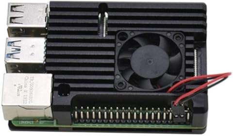 Casinlog para Raspberry Pi 4 Caja de Aleación de Aluminio CNC Cubierta protectora con Ventilador de Enfriamiento para RPI 4 Modelo B (Negro)