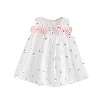 Brightup Baby Bow Knoten Blumenkleid 0-24 Monate kleines Mädchen Sommerkleid Weste A-Linie knielangen Kleid
