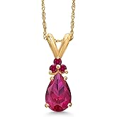 Gem Stone King 14K Yellow Gold Red Created Ruby Pendant Necklace for Women | 1.11 Cttw | Gemstone July Birthstone | Pear Shape 8X5MM | With 18 Inch Chain