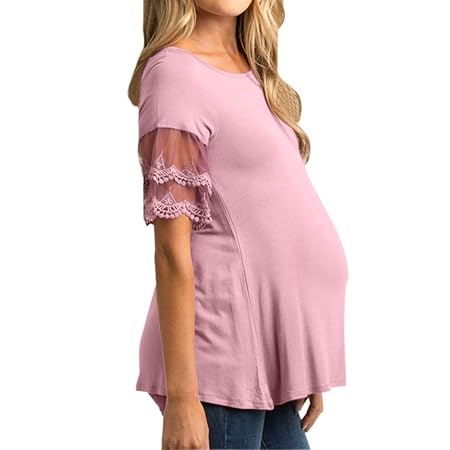 Jaminy Damen Umstandskleid Kurzarm Sommerkleid Maternity Schwangerschaftskleid Mutterschafts Kleid Umstands Kleid S-2XL