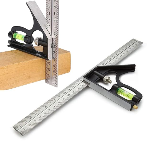 U-Trade Combination Square, 12'/300mm Stainless Steel Combo Square Carpentry Tools, 45/90 Degree Ruler with Bubble Level for Accurate and Adjustable Woodworking Measurement.