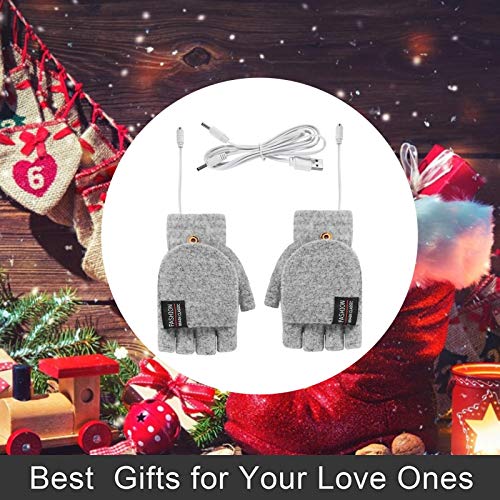 favourall USB oplaadbare verwarmde handschoenen voor mannen vrouwen, 5V halve vinger breien wanten handen warmer wasbare… - Image 4