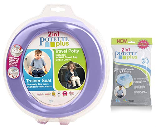 Kalencom 2 in 1 Potette Plus Portable Potty-Toilet Training Seat with 30 Potty Liners Set (Lilac)