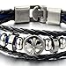 COOLSTEELANDBEYOND 20CM Mens Cross Black Blue Braided Leather Bracelet Leather Wristband Wrap Bracelet