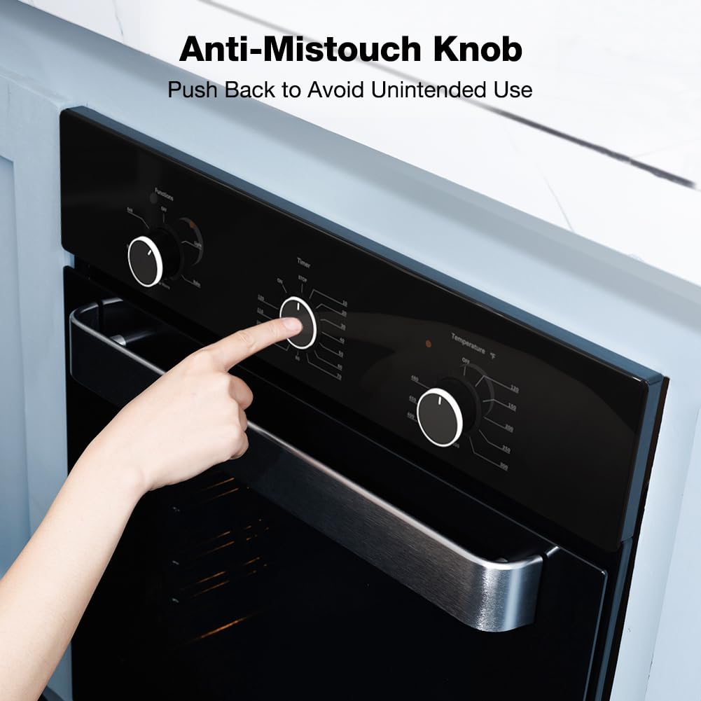 24 Inch Single Wall Oven, ETL Certified, ThermoMate 2.79 Cu. Ft. Built-in Electric Wall Oven with 5 Cooking Functions, Built-in Ovens with Anti-Mistouch Knob, Black Tempered Glass Finish