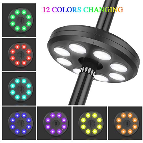 Solar Patio Umbrella Lights,4AA Battery Operated 10 Lighting Modes 12 Color Changing Remote Control Pole Light for Umbrellas,Camping Tents or Outdoor Use (Solar Powered-Black)