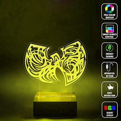 CMLART Handmade Wu-Tang Clan Art Logo 3d Lamp RGB Full Color 44 Key Remote control LED Night Light Best Gift Desk Table Lighting Home Decoration Toys