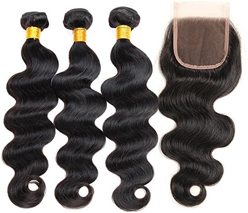 ZILING Brazilian virgin hair body wave 3 bundles with free part lace closure ( 16 18 20 w 16 free part)