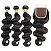 ZILING Brazilian Virgin Hair Body Wave with Lace Closure 3 Bundles with Closure(12 14 16 w 12 Free Part )