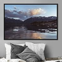Framed Canvas Wall Art Calming Waters Aerial Cool Lake Landscape Multicolor Photography Realism Relax/Calm - 16x24 inches
