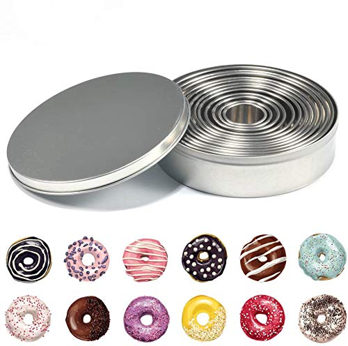 12 Pcs Stainless Steel Round Cookie Cutter Baking Metal Molds for Dough Fondant Circle Donut Pastry Doughnut Cutters Easy to Use and Clean