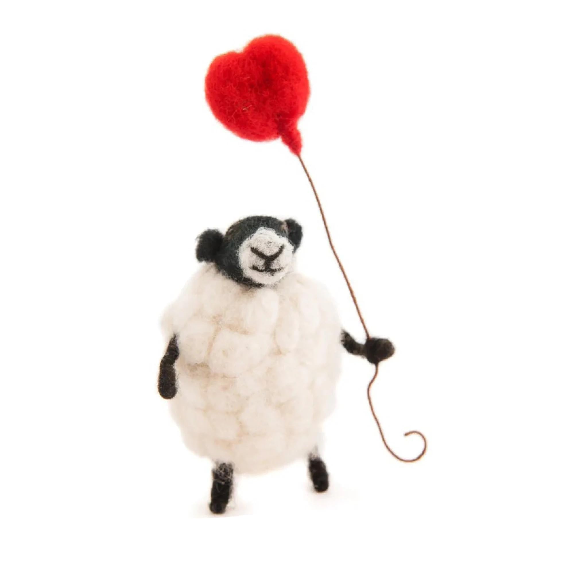 Sew Heart Felt | Sheply Sheep with Heart Balloon | Handmade for Mum | Hand-Felted Wool Sheep Ornament | Cute Keepsake Decoration